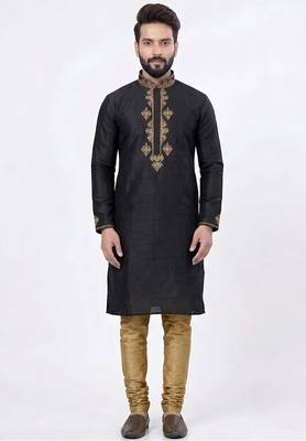 Black silk kurta with embroidery work for men;s 2
