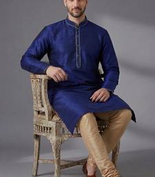 Blue silk kurta with embroidery work for men;s