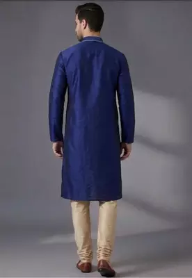 Blue silk kurta with embroidery work for men;s 2