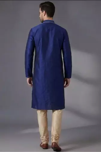 Blue silk kurta with embroidery work for men;s