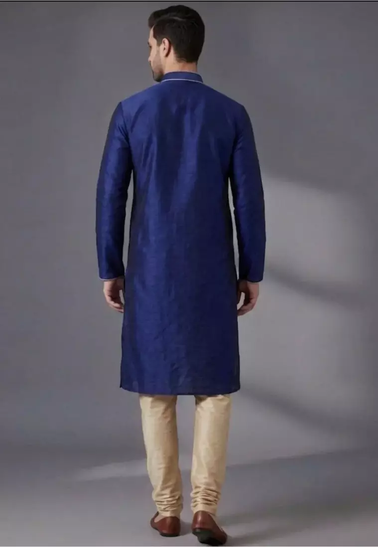 Blue silk kurta with embroidery work for men;s