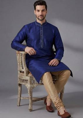 Blue silk kurta with embroidery work for men;s 3