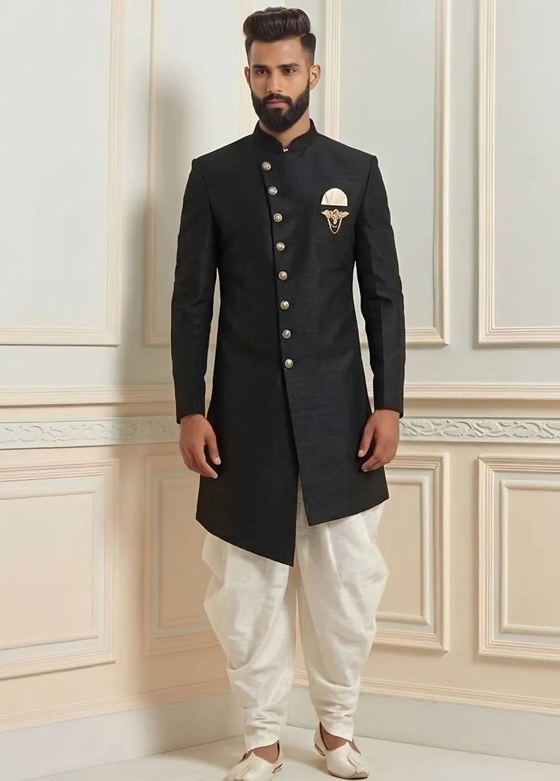 Indo sherwani silk kurta with embroidery work for men;s