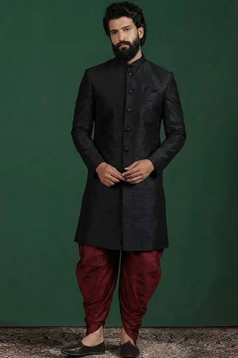 Indowestern sherwani silk kurta with embroidery work for men;s