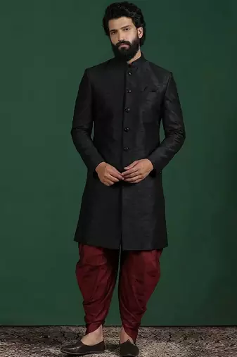 Indowestern sherwani silk kurta with embroidery work for men;s