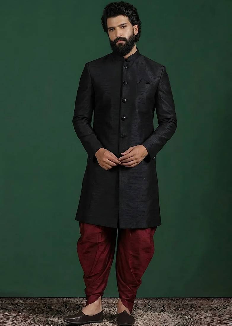 Indowestern sherwani silk kurta with embroidery work for men;s
