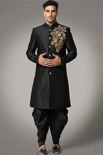 Indowestern sherwani silk kurta with embroidery work for men;s