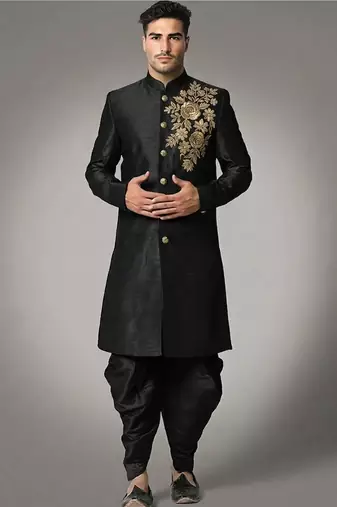 Indowestern sherwani silk kurta with embroidery work for men;s