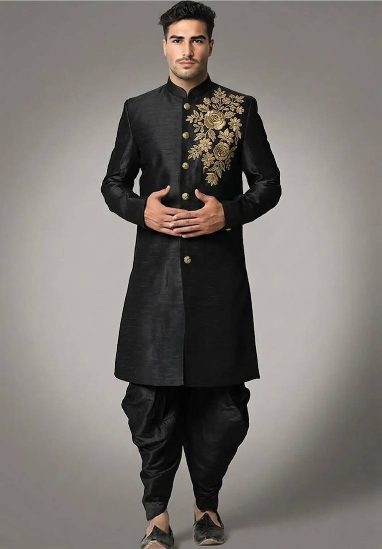 Indowestern sherwani silk kurta with embroidery work for men;s