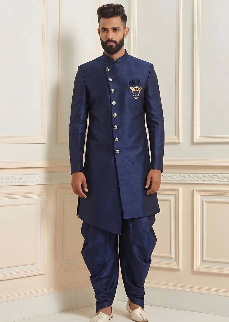 Indowestern sherwani silk kurta with embroidery work for men;s