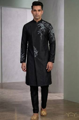 Black silk sherwani for mens