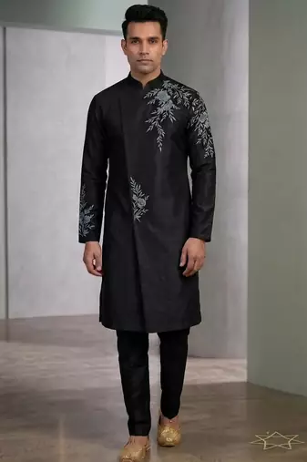 Black silk sherwani for mens