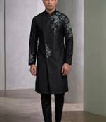 Black silk sherwani for mens
