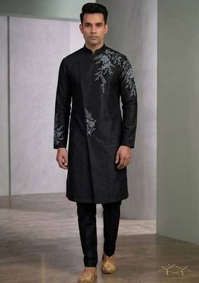 Black silk sherwani for mens 2
