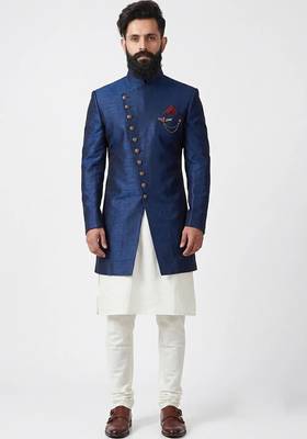 Blue indo silk sherwani for mens 1