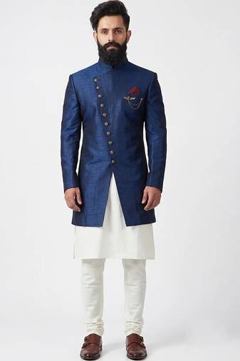 Blue indo silk sherwani for mens