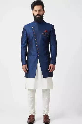 Blue indo silk sherwani for mens