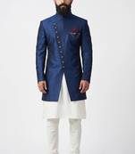 Blue indo silk sherwani for mens