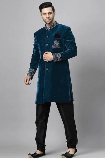 Blue indo velvet sherwani for mens
