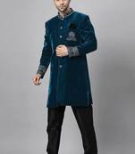 Blue indo velvet sherwani for mens