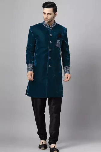 Blue indo velvet sherwani for mens