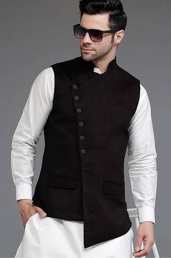 Black jacket kurta set for men's