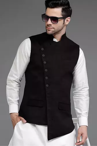 Black jacket kurta set for men's