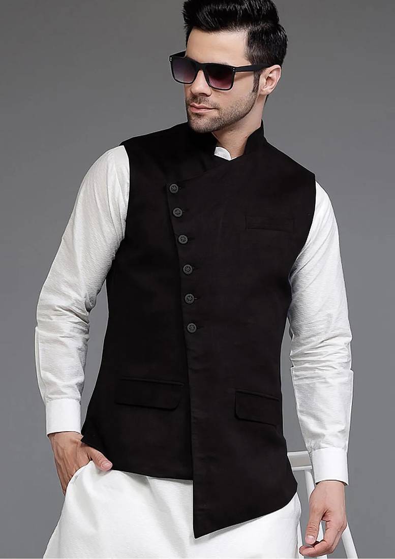 Black jacket kurta set for men's