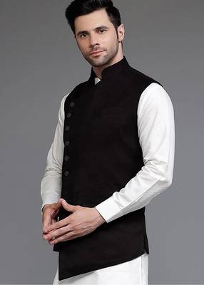 Black jacket kurta set for men's 2