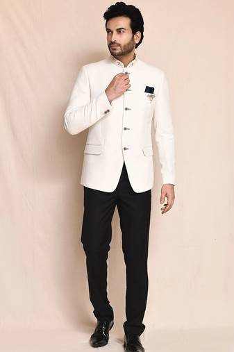 Cream bandhgala black pant for men's