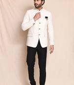 Cream bandhgala black pant for men's