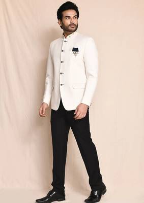 Cream bandhgala black pant for men's 2