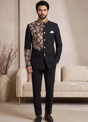 Black silk jodhpuri for men's wear 1