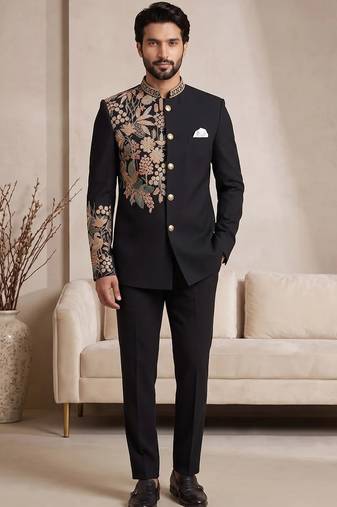 Black silk jodhpuri for men's wear