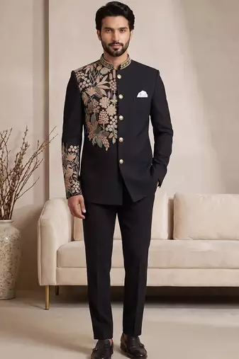 Black silk jodhpuri for men's wear