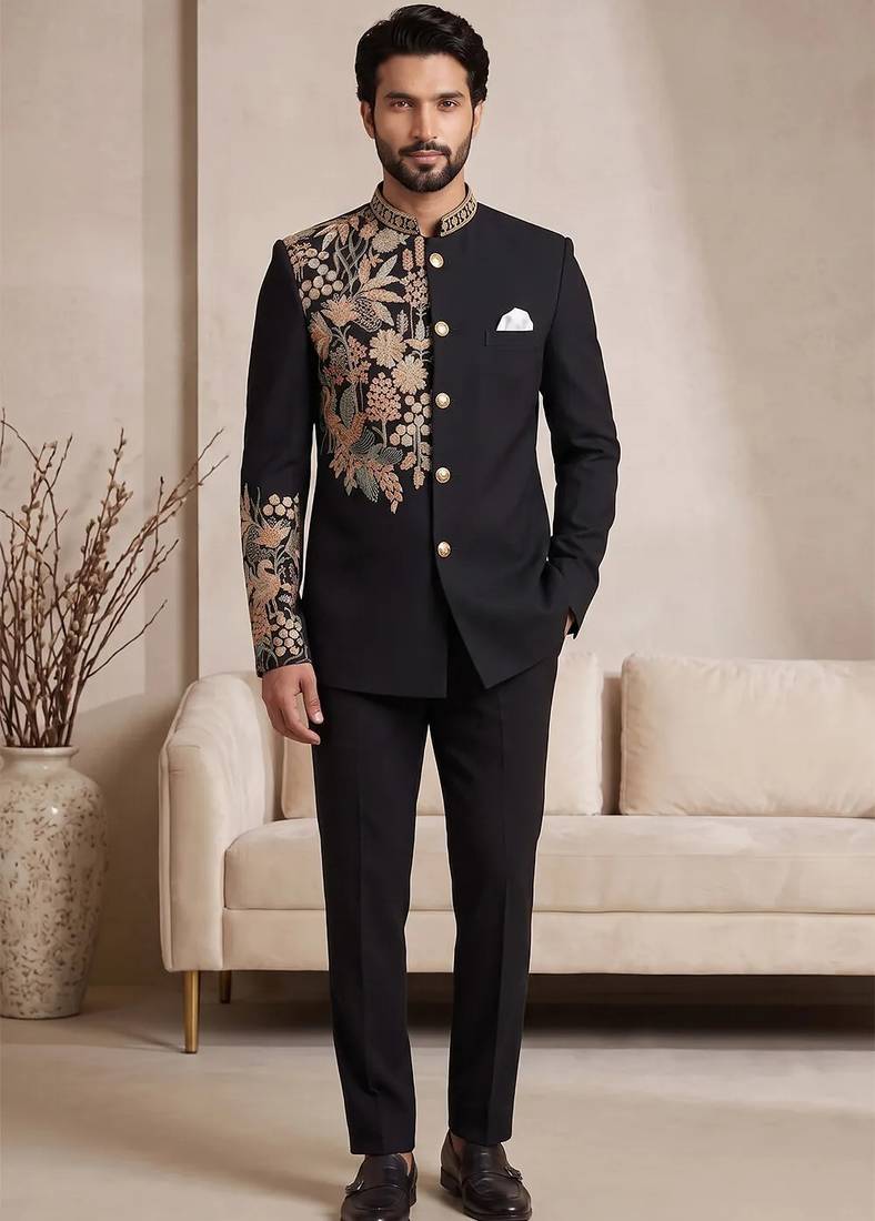 Black silk jodhpuri for men's wear