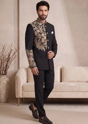 Black silk jodhpuri for men's wear 2