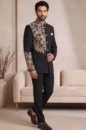 Black silk jodhpuri for men's wear