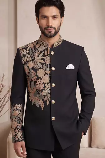Black silk jodhpuri for men's wear