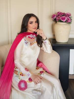 Embroidered Roman Glass Silk Straight Kurta Sharara and Dupatta Set 2