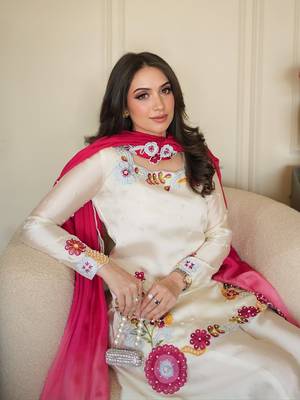 Embroidered Roman Glass Silk Straight Kurta Sharara and Dupatta Set 3