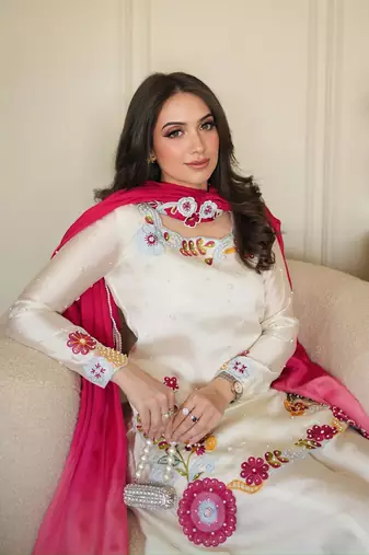 Embroidered Roman Glass Silk Straight Kurta Sharara and Dupatta Set