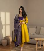 Embroidered Chanderi Flared Kurta Pant and Dupatta Set