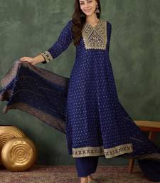 Women's Gorgeous Embroidery Work Vichitra Silk Fabric Flared Kurta Pant and Dupatta Set