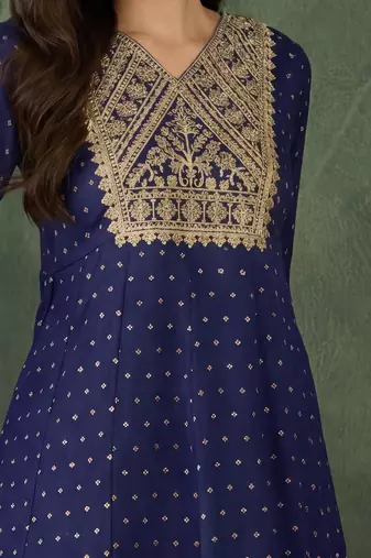 Women's Gorgeous Embroidery Work Vichitra Silk Fabric Flared Kurta Pant and Dupatta Set