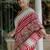 White linen geometric printed casual saree with blouse piece