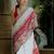 White linen geometric printed casual saree with blouse piece