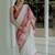 White linen geometric printed casual saree with blouse piece