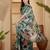 Blue linen floral printed casual saree with blouse piece
