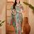 Green linen floral printed casual saree with blouse piece